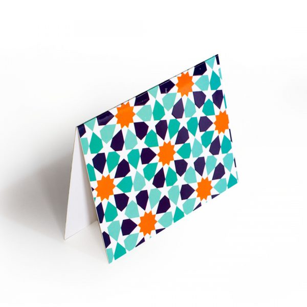 YM Sketch Greeting card that has blue orange islamic pattern on white background made in Cairo Egypt ramadan