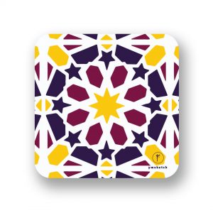 YM Sketch curved wood coaster that has modern islamic pattern on white background made in Cairo Egypt ramadan