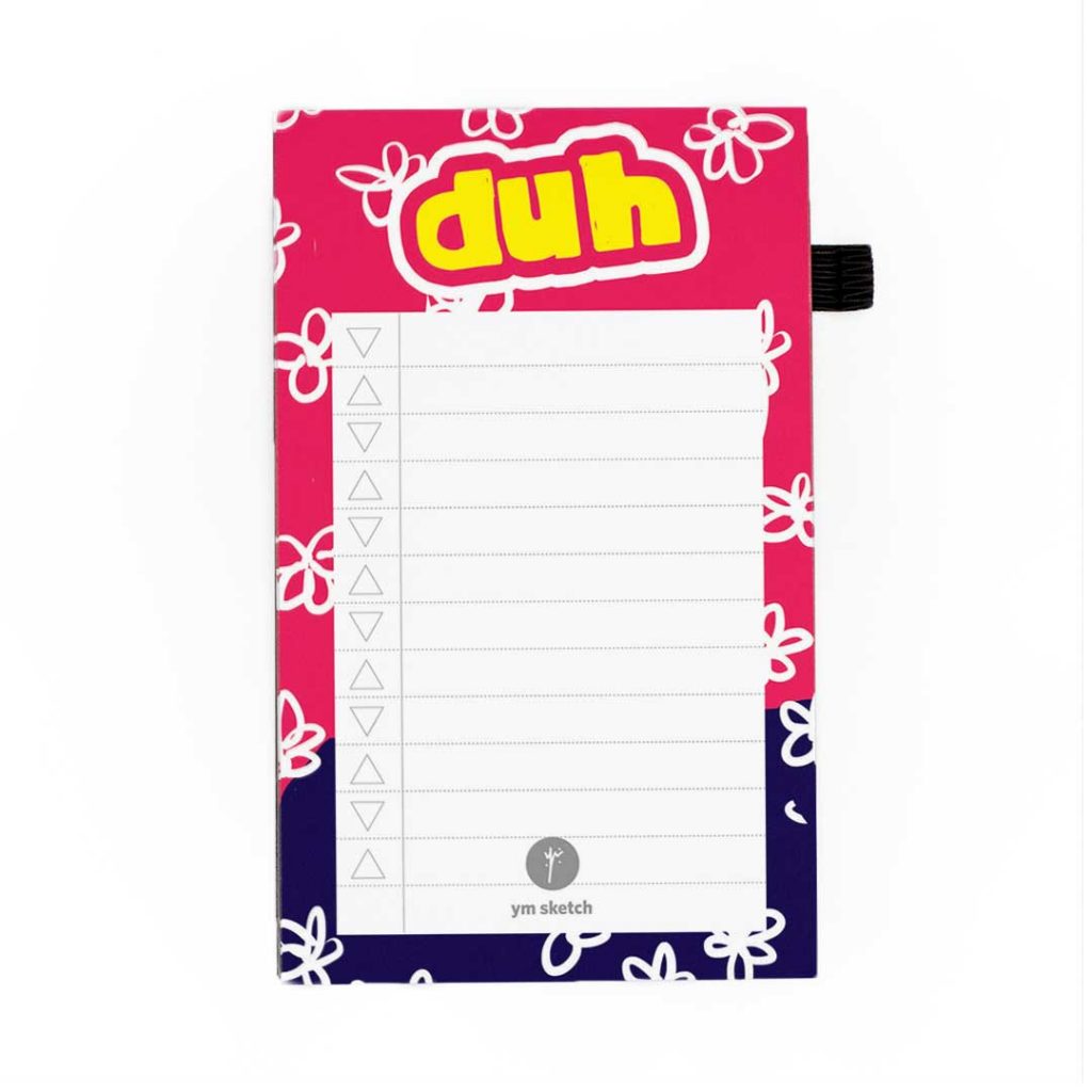 mini magnetic notepad pink and blue flowers to do list tear paper that says duh in yellow