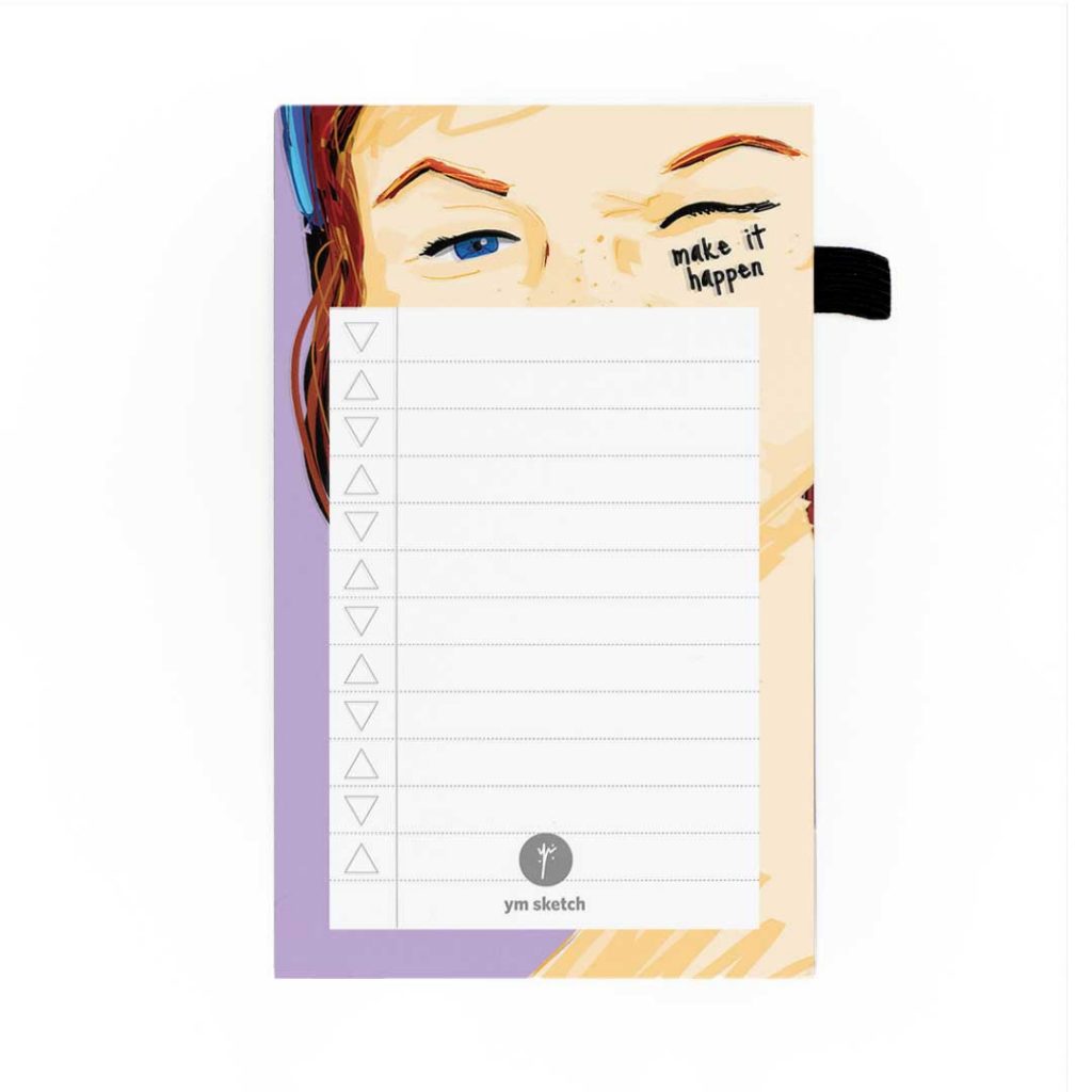 mini magnetic notepad purple to do list tear paper that says make it happen with sara illustration