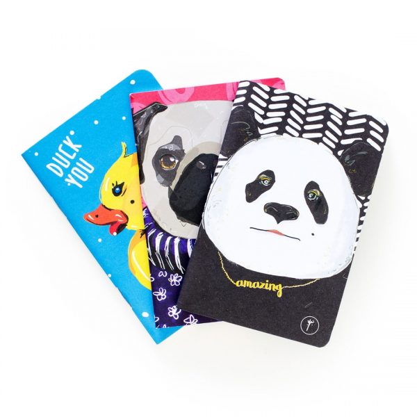 Journal pocket set of 3 lined panda staple bound top view set lined cards