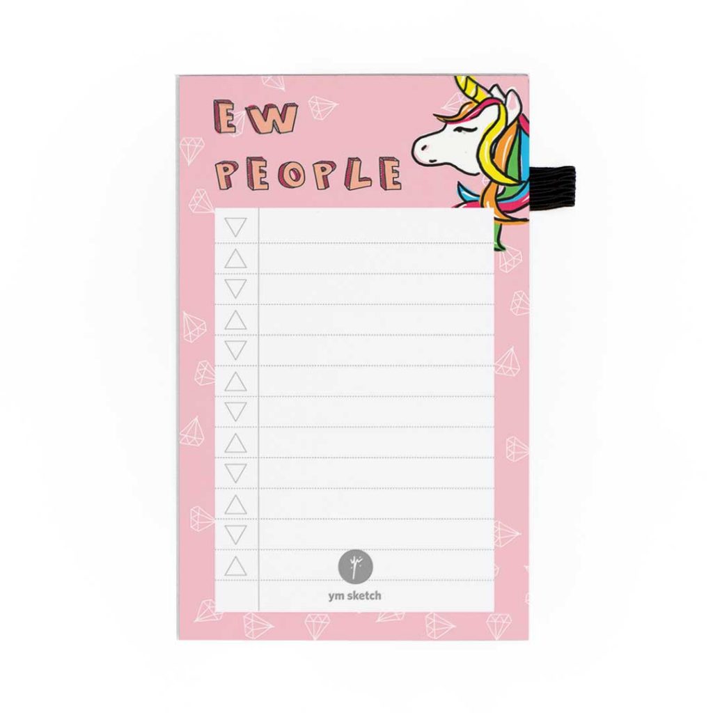 mini magnetic notepad pink to do list tear paper that says ew people unicorn illustration