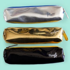 pencil case set gold silver and black