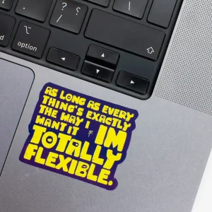 Vinyl Laptop Sticker irregular english text Totally flexiable shape with navy blue 3mm outline round corner and yellow text on macbook beside keyboard